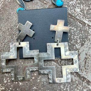 Sterling silver cross post back earrings HUGE!